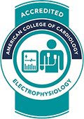 Badge showing AU Health's electrophysiology accreditation by the American College of Cardiology
