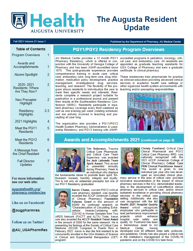 Pharmacy Residency Newsletter Cover